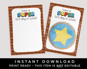 Instant Download Super First Day of School Cookie Card, Back to School BTS Printable First Day of School Treat Card Backer, #301AID VIP