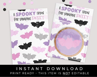 Instant Download Pastel Halloween Bat Cookie Card Printable, Pink Halloween Spooky Treat for Someone Sweet Mini Cookies, #173AID VIP