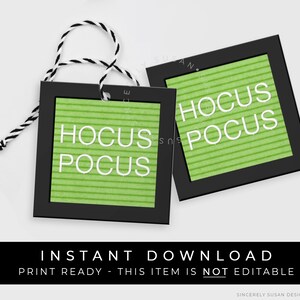 即時ダウンロード Hocus Pocus ハロウィンレターボード クッキータグ、印刷可能なライムグリーン ハロウィンパーティーの記念品 トリートバッグタグ、#176GID VIP
