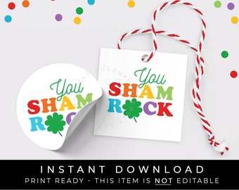 Instant Download You Sham ROCK St. Patrick's Day Cookie Tag, Rainbow Shamrock 4 Leaf Clover Good Luck Cookie Printable Tag, #240AID VIP