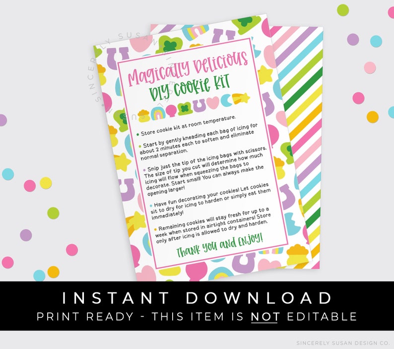 Instant Download St. Patrick's Day Lucky DIY Cookie Kit Instructions Printable Card, Magically Delicious Decorate Your Own Charms 101ID VIP image 1