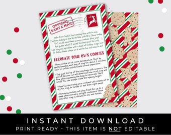 Instant Download Christmas DIY Cookie Decorating Kit Instructions Printable, Letter from Santa Mail Holiday Cookie Kit Card, #191BID VIP