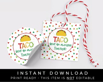 Instant Download TACO Bout an Awesome Teacher Tag, Back to School Teacher Appreciation Tag, Fiesta Confetti Tag Printable, #133T6ID VIP