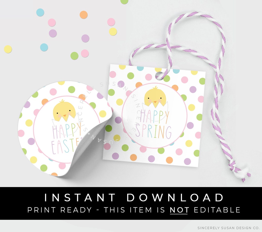 Spring Stickers For Cookies Instant Download Happy Spring Chick Cookie Tag or Sticker, Pastel Happy ...