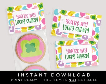 Instant Download You're My Lucky Charm Bag Topper, Printable Marshmallow Cereal Cookie Topper Rainbow for St. Patrick's Day, #101BID VIP