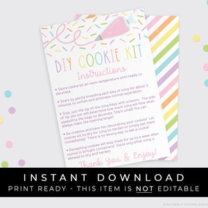 Instant Download Spring DIY Cookie Kit Instructions Printable Icing Bag, Pastel Easter Decorate Your Own Cookie Kit 3.5 x 5, #105AID VIP