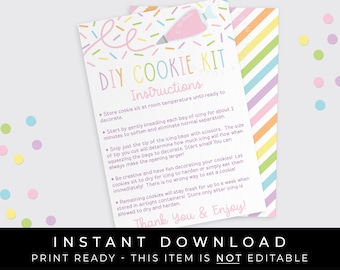 Instant Download Spring DIY Cookie Kit Instructions Printable Icing Bag, Pastel Easter Decorate Your Own Cookie Kit 3.5 x 5, #105AID VIP