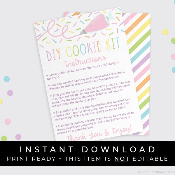 Instant Download Spring DIY Cookie Kit Instructions Printable Icing Bag, Pastel Easter Decorate Your Own Cookie Kit 3.5 x 5, #105AID VIP