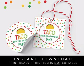 Sofortiger Download TACO Bout an Super Dad Papá Tag, Taco Geschenkanhänger zum Ausdrucken, Spanisches Fiesta Confetti Cookie Tag zum Ausdrucken, #133UDBID VIP