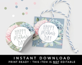 Instant Download Happy Mother's Day Gift Tag Printable, Floral Succulent Mother's Day Cookie Tag Gift Idea for Mom, #110BGID VIP