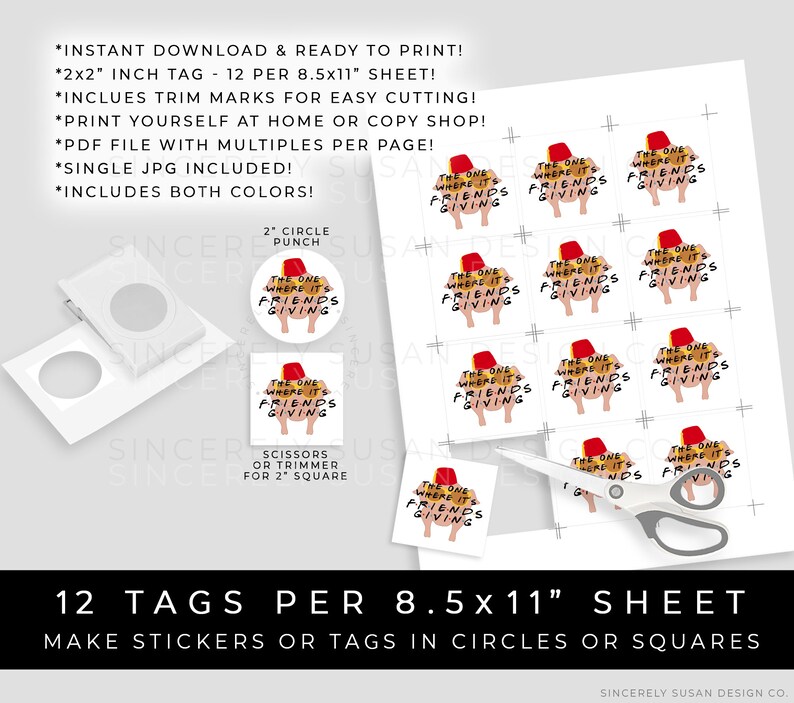 Instant Download Friends TV Show Thanksgiving Cookie Tag Printable, The One Where It's Friendsgiving Turkey Sunglasses, 084CDID VIP image 2