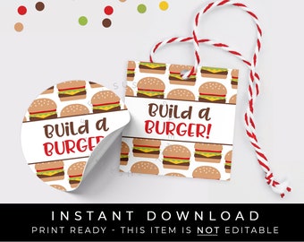 Instant Download Build A Burger Hamburger Tag, Sugar Cookie Burger Basket Tag, Flippin' Best Dad Father's Day Gift Grill Master, #278AID VIP
