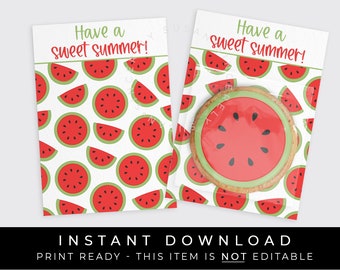 Instant Download Red Watermelon Cookie Card Printable, Have A Sweet Summer Mini Cookie Backer Watermelon Slice Cookie Card, #276EID VIP