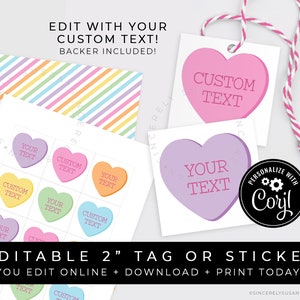CUSTOMIZABLE Valentine Candy Hearts Tag, Create Your Own Conversation Cookie Tag, Editable Sweet Talk Printable Gift Tag, Corjl #218A VIP