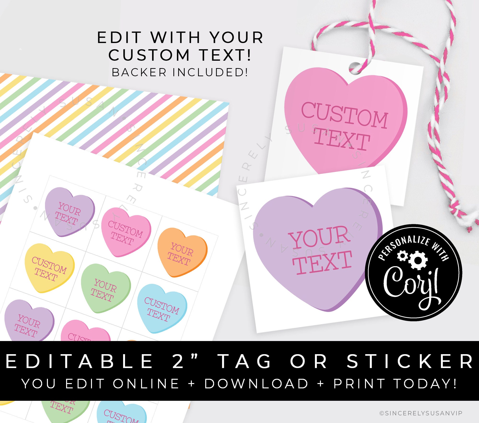 Pastel Candy Heart Stickers for Valentines Day, UR Sweet