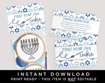 Sofortiger Download Malen Sie Ihre eigenen Chanukka Keks Topper Printable, Chanukka Davidsstern PYO Mini Keks Topper Favor Bag, #207BID VIP