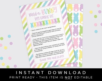 Instant Download Build A Bunny Easter DIY Cookie Kit Instructions Printable, Spring Peeps Decorate Your Own Easter Cookies Kit, #102CID VIP
