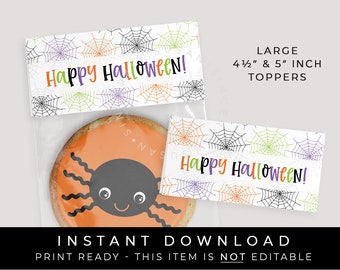 Instant Download Large Halloween Spider Bag Topper, Happy Halloween Spider Web Printable Mini Cookie Packaging Treat Topper, #159LGID VIP