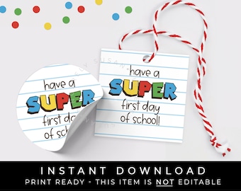 Instant Download Super First Day of School Cookie Tag, Back to School BTS Treat Gift Tag, #301BID VIP