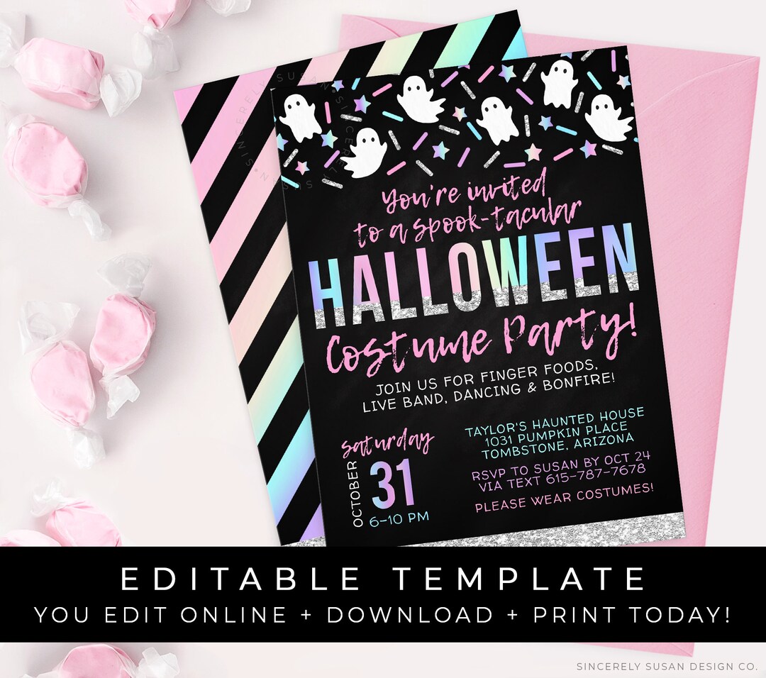 Pink Halloween Party Invitation Printable Costume Halloween Boo Bash ...