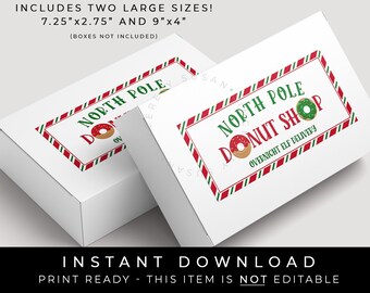 Instant Download North Pole Donut Shop Printable Rectangle Label, Christmas Elf Delivery Donut Cookies from Santa Tag Sticker, #206LGID VIP
