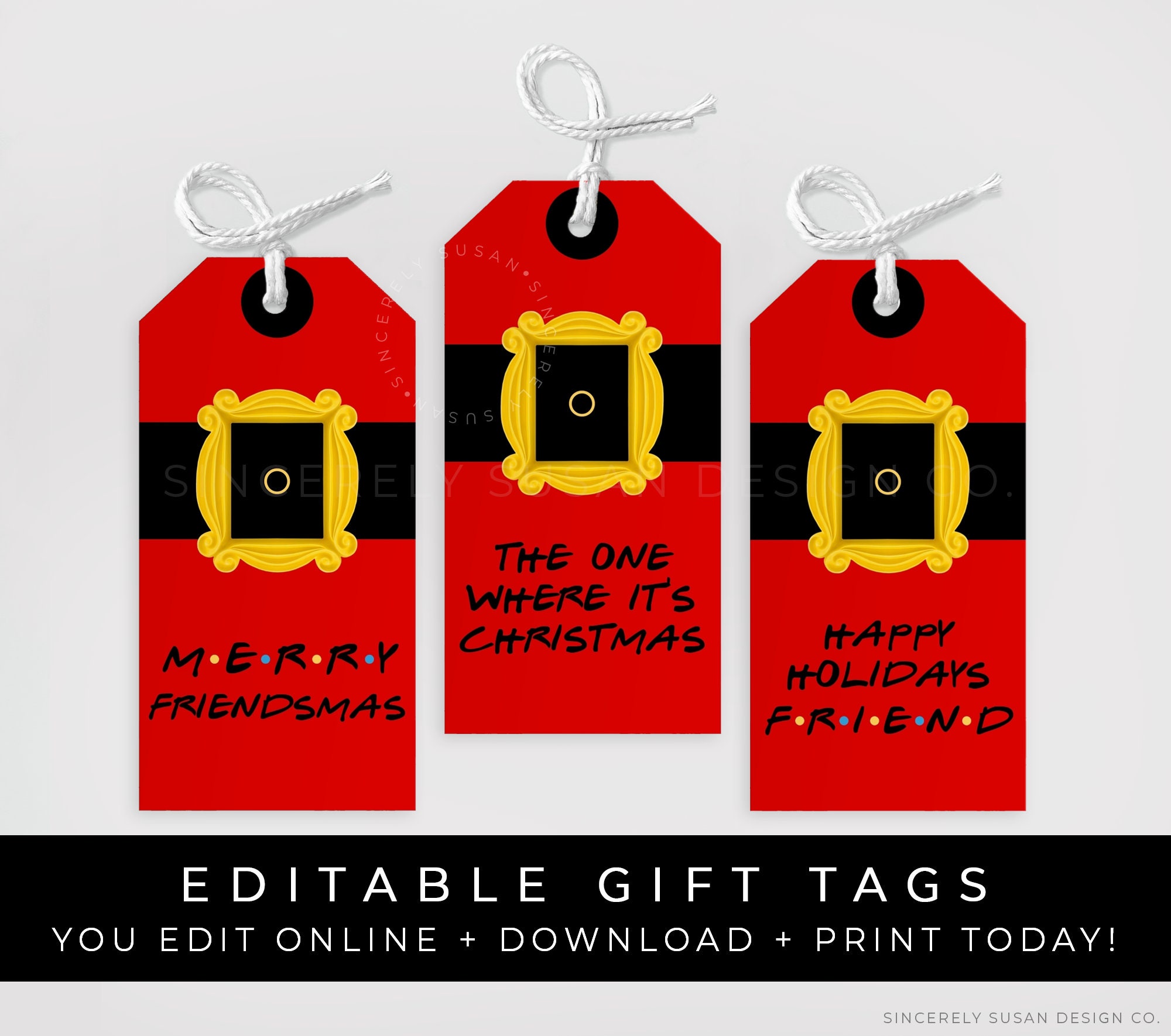 Friends TV Show Christmas Gift Tags Friendsmas Holiday Party Gift Wrapping  Printable Tags Editable Instant Template Download, Corjl 085A - Etsy