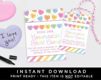 Instant Download Valentine's Day Create Your Own Candy Heart Tag, Printable Sweet Talk Conversation Cookie Label Valentine Tag, #218AID VIP