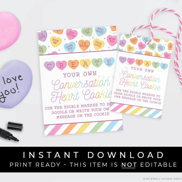 Instant Download Valentine's Day Create Your Own Candy Heart Tag, Printable Sweet Talk Conversation Cookie Label Valentine Tag, #218AID VIP