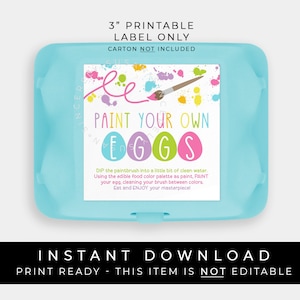 Instant Download PYO Easter Egg Carton Sticker Label Tag, Printable Spring Egg Paint Your Own Cookies Instructions Directions, #254ID VIP