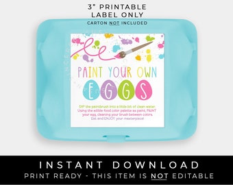 Download istantaneo Etichetta adesiva in cartone per uova di Pasqua PYO, Uovo primaverile stampabile Dipingi i tuoi biscotti Istruzioni Indicazioni, #254ID VIP