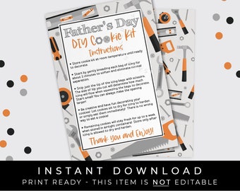 Instant Download Father's Day Tools DIY Cookie Kit Instructions Printable Card, Construction Tools Dad Cookie Decorating Kit, #274AID VIP