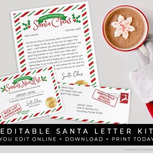 Editable Letter from Santa Kit Holiday Printable Personalized Christmas Naughty Nice List Certificate Instant Download Template, Corjl #027