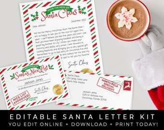 Editable Letter from Santa Kit Holiday Printable Personalized Christmas Naughty Nice List Certificate Instant Download Template, Corjl #027