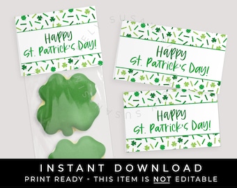 Instant Download Happy St. Patrick&#39;s Day Bag Topper Printable, Shamrock Sprinkles Clover Mini Cookie Topper or Treat Bag Tag, #242BID VIP