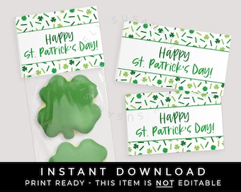 Instant Download Happy St. Patrick's Day Bag Topper Printable, Shamrock Sprinkles Clover Mini Cookie Topper or Treat Bag Tag, #242BID VIP