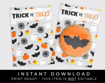 Instant Download Trick or Treat Halloween Cookie Card, Printable Halloween Treat Mini Cookie Backer, 3.5 x 5, #179JID VIP