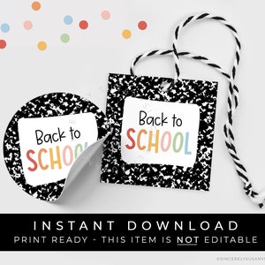 Étiquette imprimable pour livre de composition de la rentrée scolaire à téléchargement immédiat, étiquette-cadeau étudiant enseignant cookie premier jour d'école, #299CID VIP