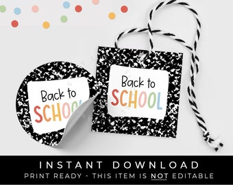 Download immediato del libro di composizione per il ritorno a scuola, etichetta stampabile, etichetta regalo per studenti e insegnanti con biscotti per il primo giorno di scuola, #299CID VIP