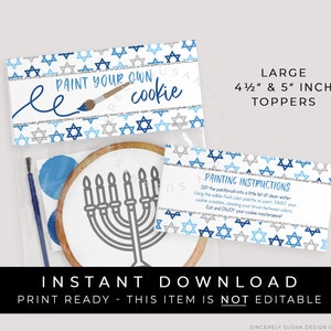 Instant Download Large Hanukkah Paint Your Own Cookie Bag Topper Printable, Hanukkah Star of David PYO Cookie Toppers Favor Bag #207B2ID VIP