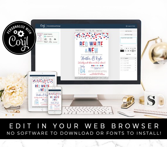 Patriotic Housewarming Invitation New Home 4th of July Printable Invitation Just Moved Military PCS Editable Template Download Corjl #060