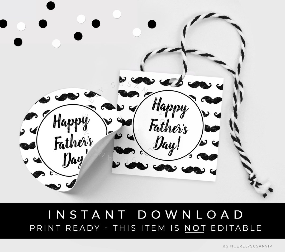 Instant Download Mustache Happy Father's Day Cookie Tag Printable, Dad ...