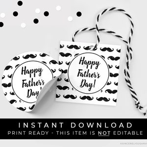 Sofortiger Download Schnurrbart glücklicher Vatertag Cookie Tag Printable, Papa Schnurrbart Geschenkanhänger, #291AID VIP