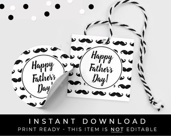 Instant Download Mustache Happy Father's Day Cookie Tag Printable, Dad Mustache Gift Tag, #291AID VIP