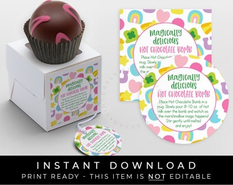 Sofortiger Download Lucky Marshmallow Charms Hot Chocolate Bomb Tag, druckbare magisch leckere Bombe Richtungen Anleitung Tag, #101ID VIP