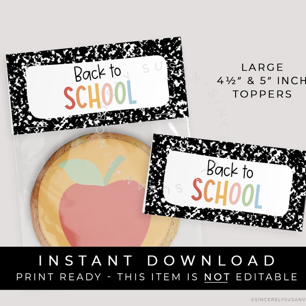 Instant Download Large Back to School Bag Topper, Composition Notebook Printable Cookie Packaging, #299CID VIP