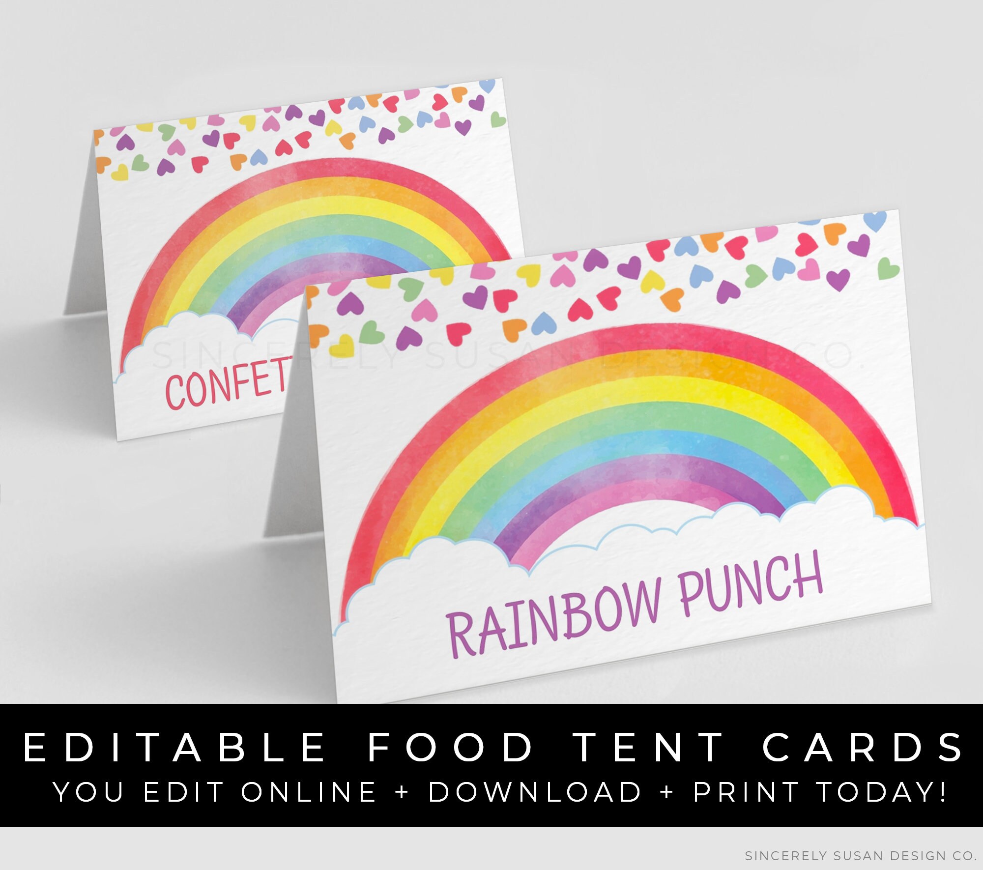 rainbow food tent cards printable birthday party rainbow heart etsy