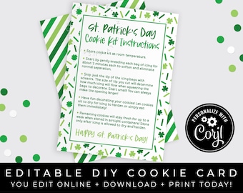 CUSTOMIZABLE St. Patrick's Day DIY Cookie Kit Instructions Printable Card, Shamrock Sprinkles Lucky Clover Cookie Decorating Kit , #242 VIP