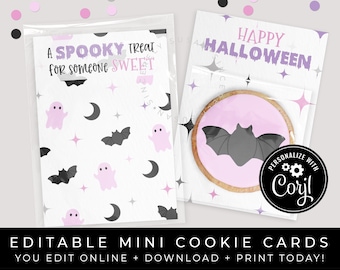 CUSTOMIZABLE Happy Halloween Cookie Card Printable, Purple Pink Halloween Spooky Treat for Someone Sweet Mini Cookie Card, Corjl #175 VIP
