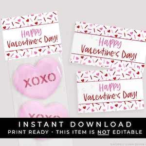 Instant Download Happy Valentine&#39;s Day Bag Topper Printable, Sprinkled With Love Mini Cookie Topper, Valentine Treat Bag Topper, #226CID VIP