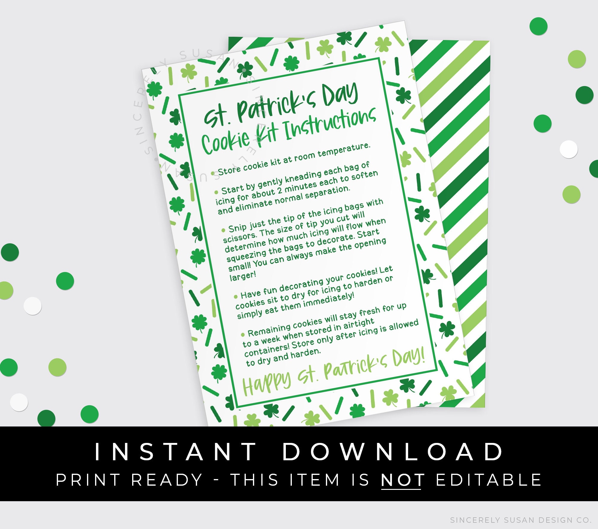 Instant Download St. Patrick's Day DIY Cookie Kit Instructions Printable Card, Decorate Your Own Shamrock Clover Cookie Decorating, #242 VIP